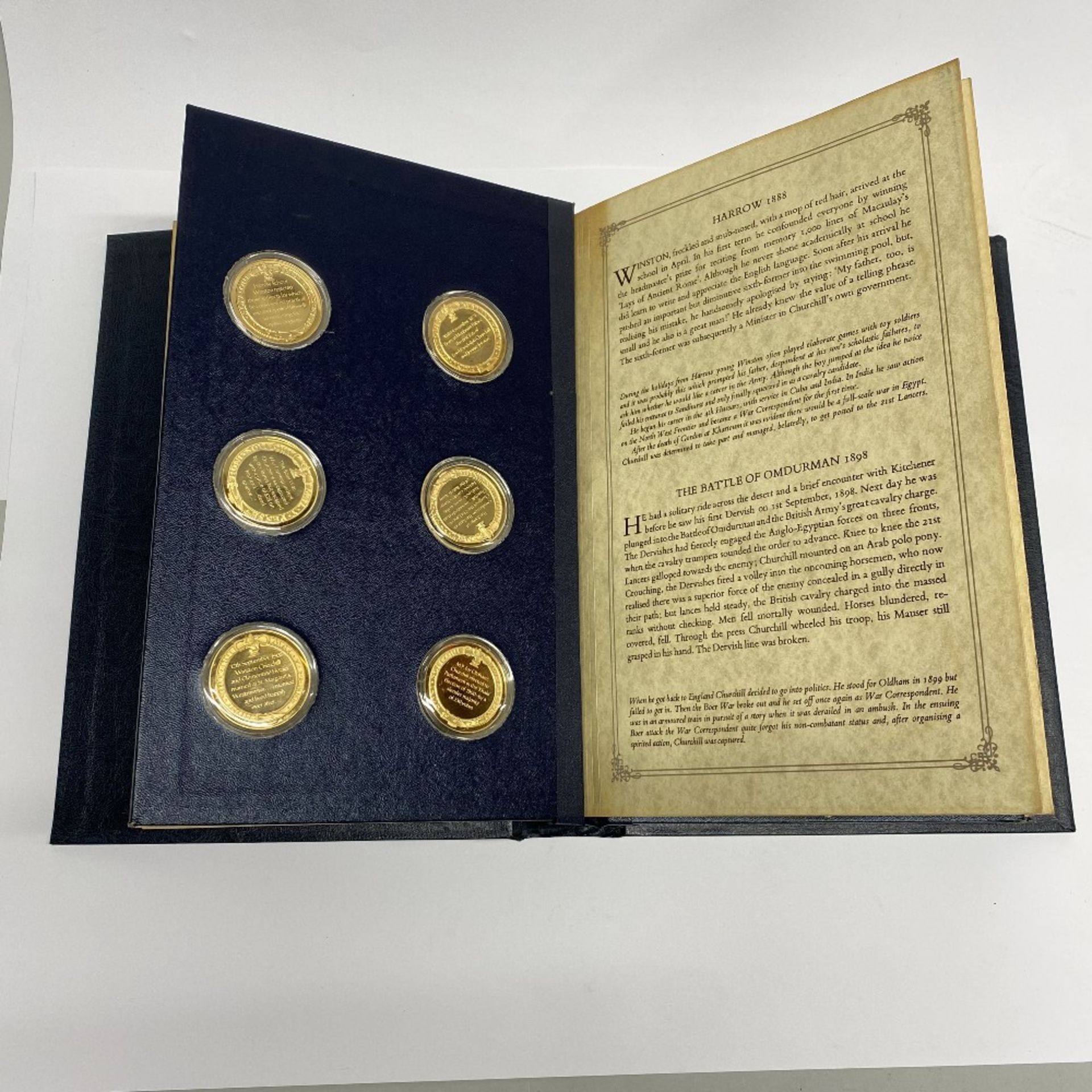 A folder of presentation of Churchill Centenery Trust gold plated on silver medals. Limited