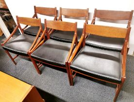 A set of six mid 20thC teak dining chairs, H. 77cm.