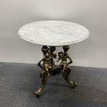 An impressive gilt brass and marble side table, Dia. 61cm, H. 63cm.