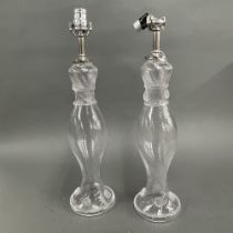 A pair of hand made glass table lamp bases, H. 55cm.