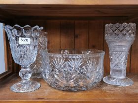 Five good glass items, tallest H. 26cm.