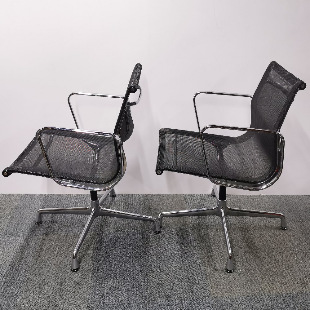 A pair of revolving Eames Vitra type chrome desk chairs, H. 82cm. - Image 2 of 5