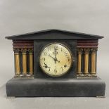 A 19th century classical wooden mantle clock. W. 41cm. H. 29cm.