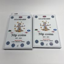 A collection of uncirculated proof 50p coins from 1997-2023 in custom made cases.