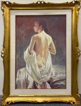 A large gilt framed Italian oil on masonite by Silvio Brunetto (b. 1932) with purchase receipt.