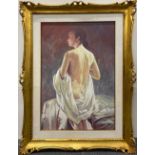 A large gilt framed Italian oil on masonite by Silvio Brunetto (b. 1932) with purchase receipt.