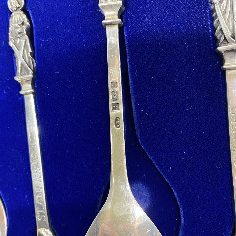 A cased set of large hallmarked silver apostle spoons, spoon L 13.5cm. - Image 2 of 3