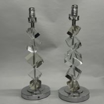 A pair of contemporary geometric glass table lamp bases, H.50cm.