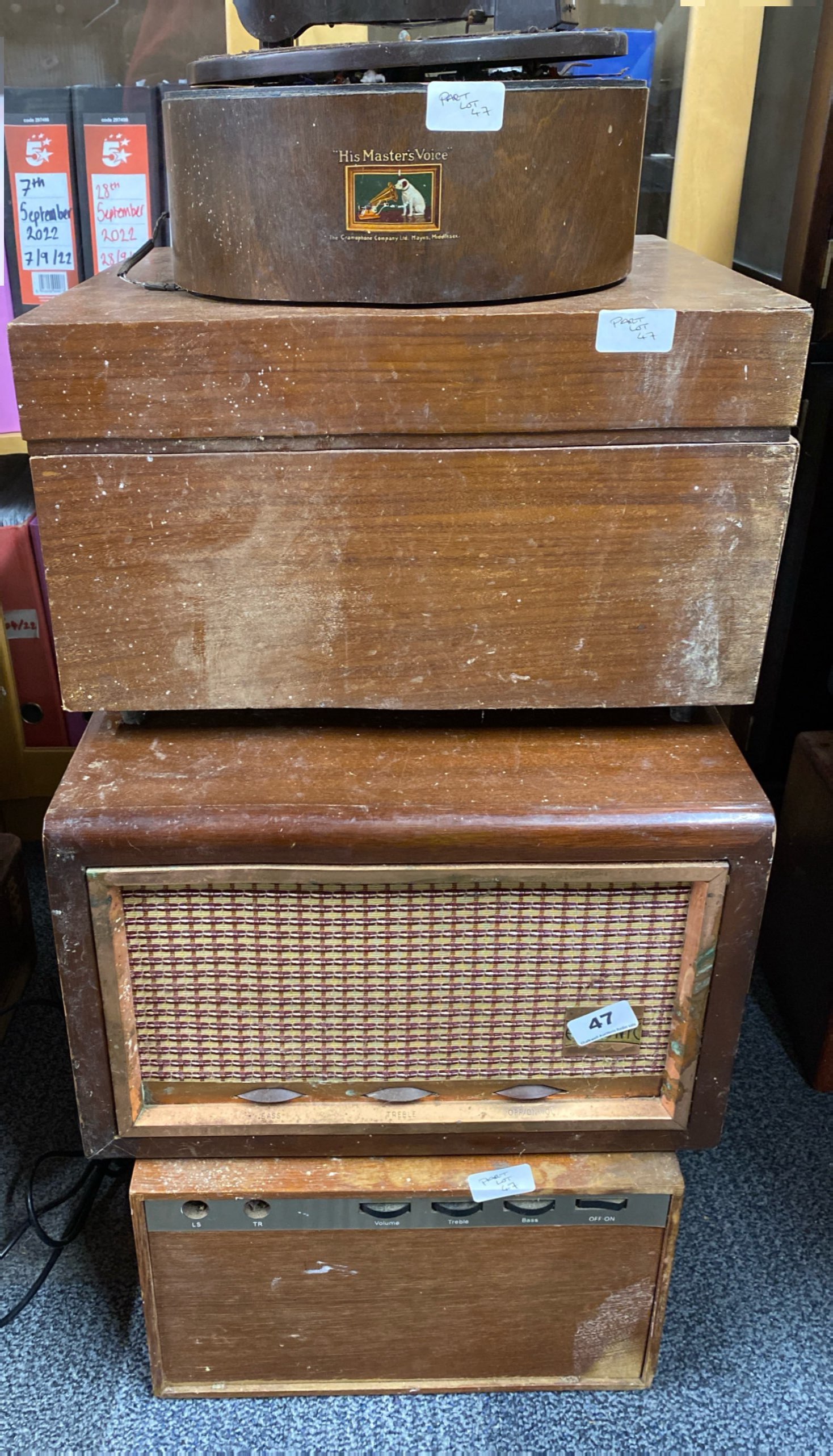 A Garrard 86 together with a Garrard RC121 MK2 and a Philips model number GF810 portable record p