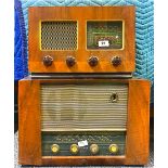 A group of two early wooden valve radios including Etronic and Pye Fen Man 1.