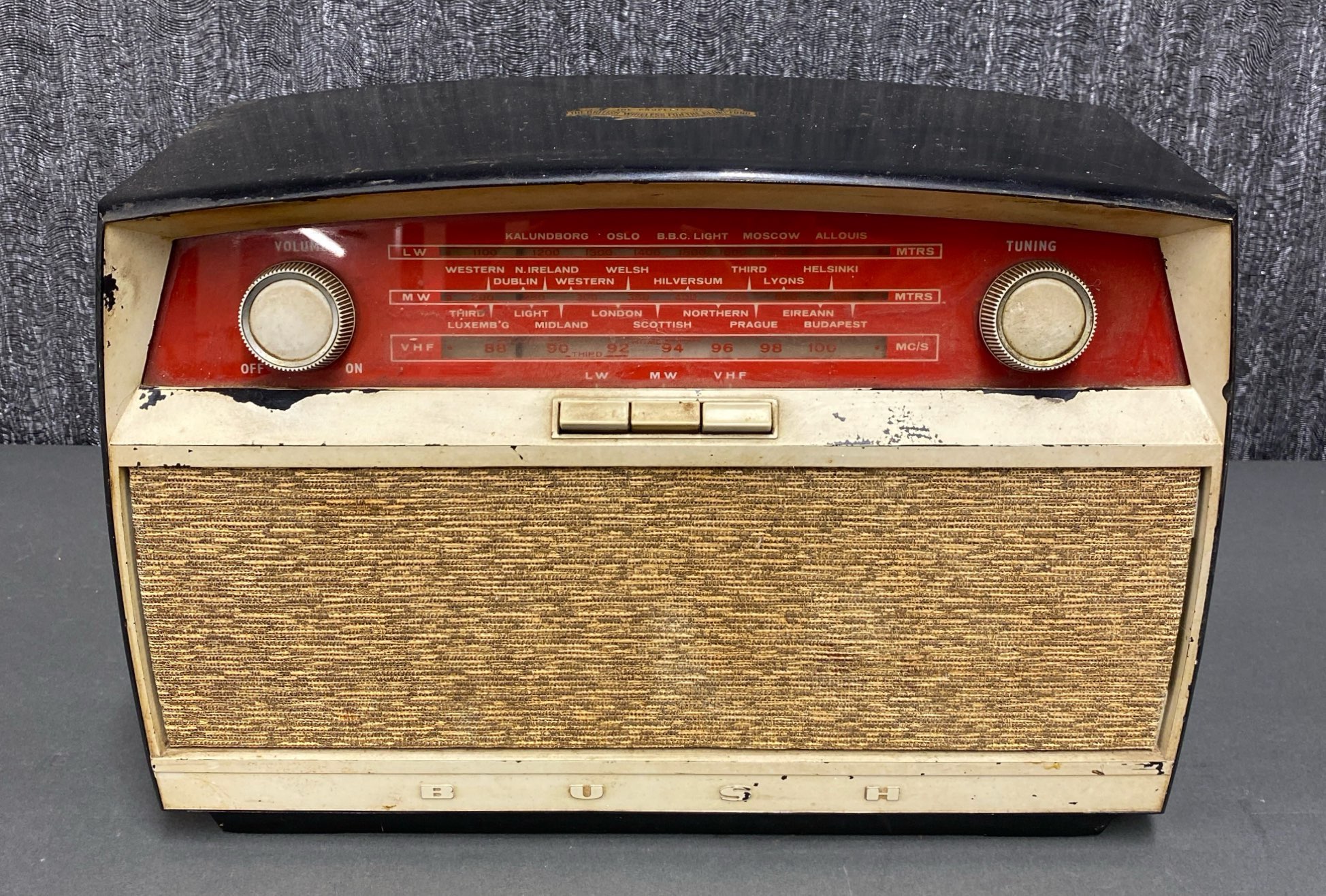 An early Bush transistor radio, serial number 449 22728.