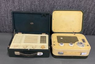 A card G.E.C (General Electric Company) cased transistor radio, together with a further cased pan