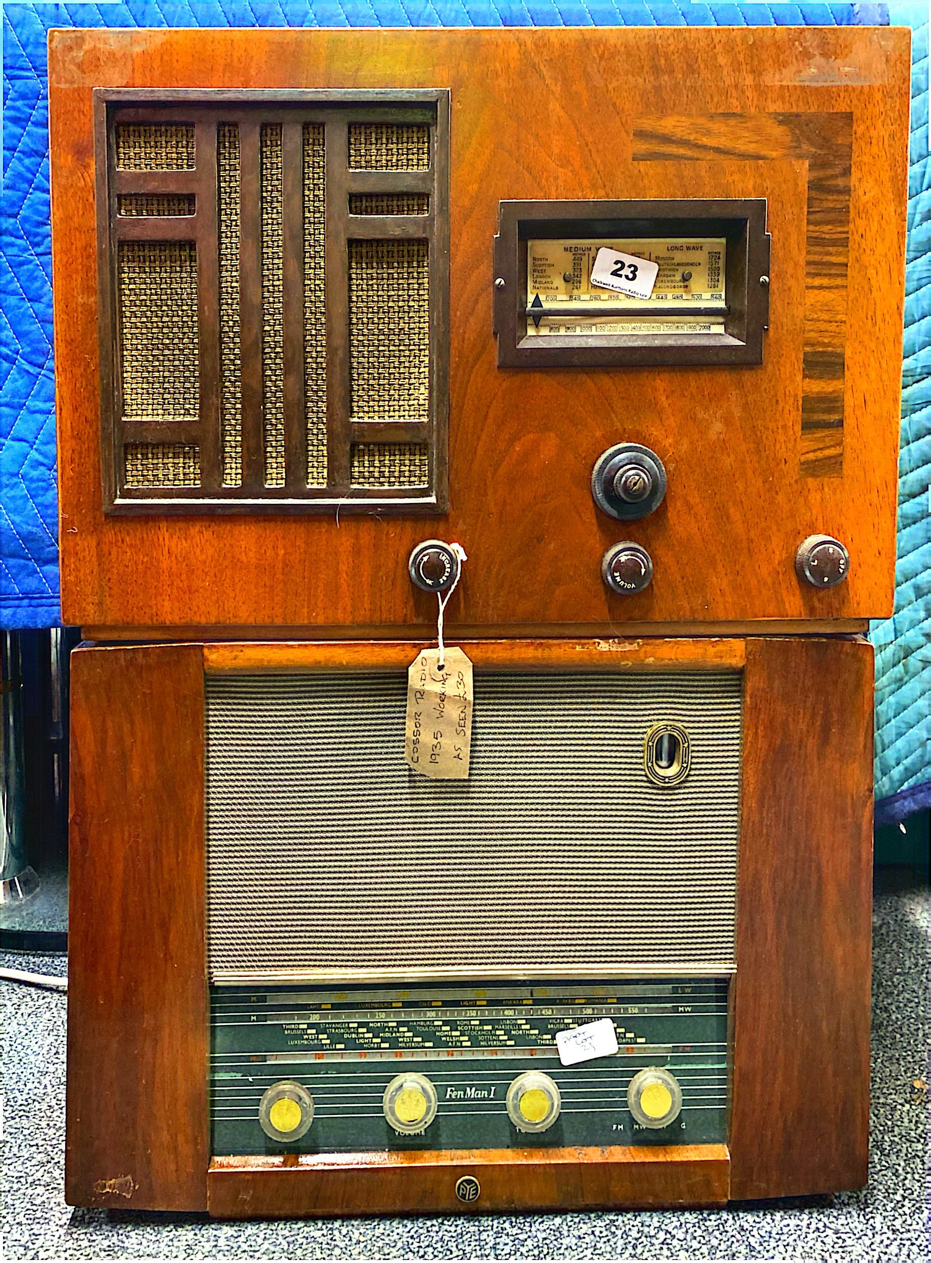 A 1935 Cossor valve radio, together with a Pye Fen Man one.