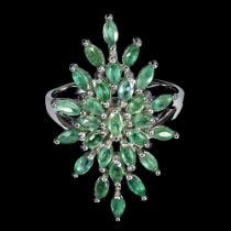 A 925 silver ring set with marquise cut emeralds, L. 2.9cm, ring size N.