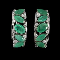 A pair of 925 silver earrings set with oval and marquise cut emeralds, L. 1.9cm.