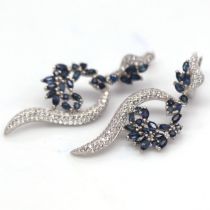 A pair of 925 silver drop earrings set with marquise cut sapphires and white stones, L. 4.2cm.