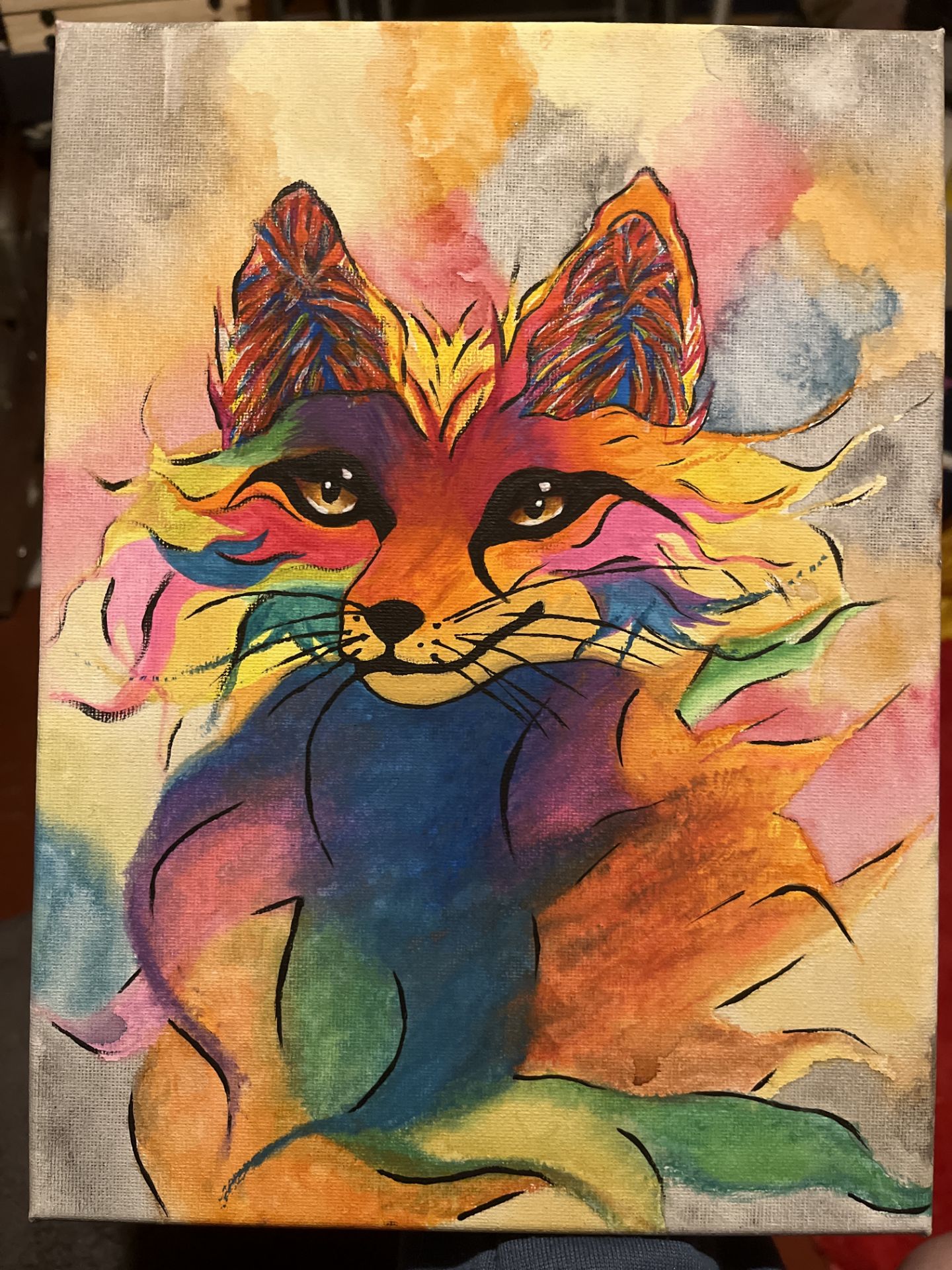 The fox that blossomed from ruin by Arlo Leigh Acrylic and watercolour on Canvas 2024