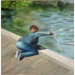 The little boy by the river. by Wang Shuo Oil on canvas 2024