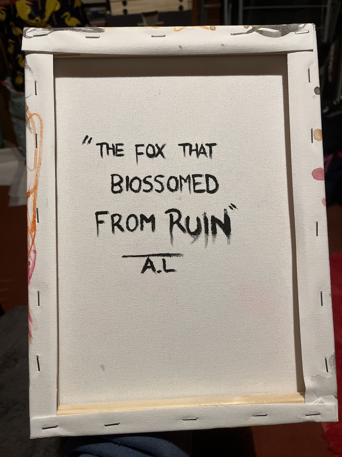 The fox that blossomed from ruin by Arlo Leigh Acrylic and watercolour on Canvas 2024 - Image 3 of 3