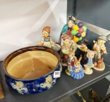 A Royal Doulton stoneware bowl with a Royal Doulton figure and other items.