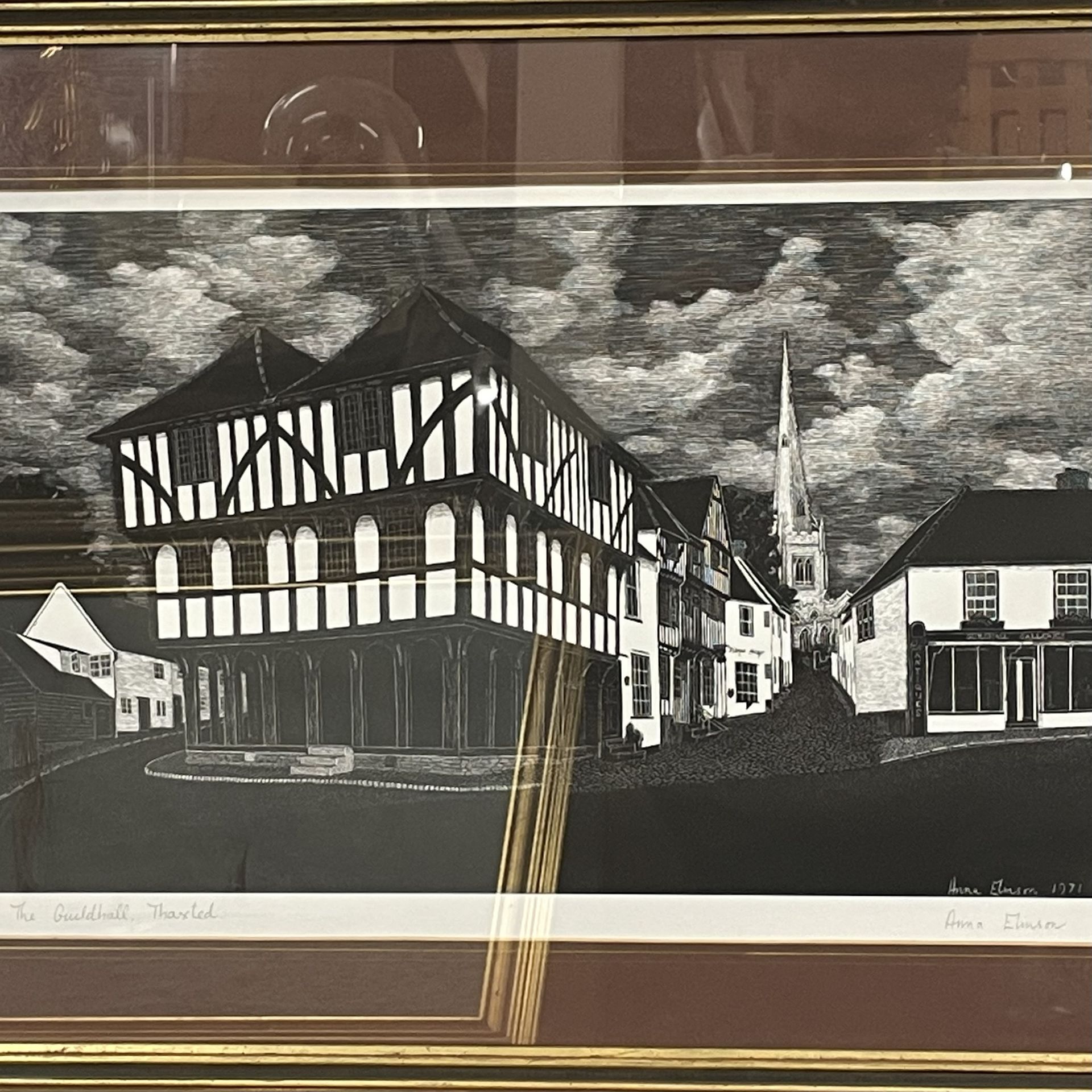 Anna Elinson (British). Pencil signed dry point etching of the guild hall, Thaxted. Frame size. 51cm - Image 3 of 3