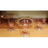 A group of six Bohemian gilt glass table items, bowl Dia. 32cm.