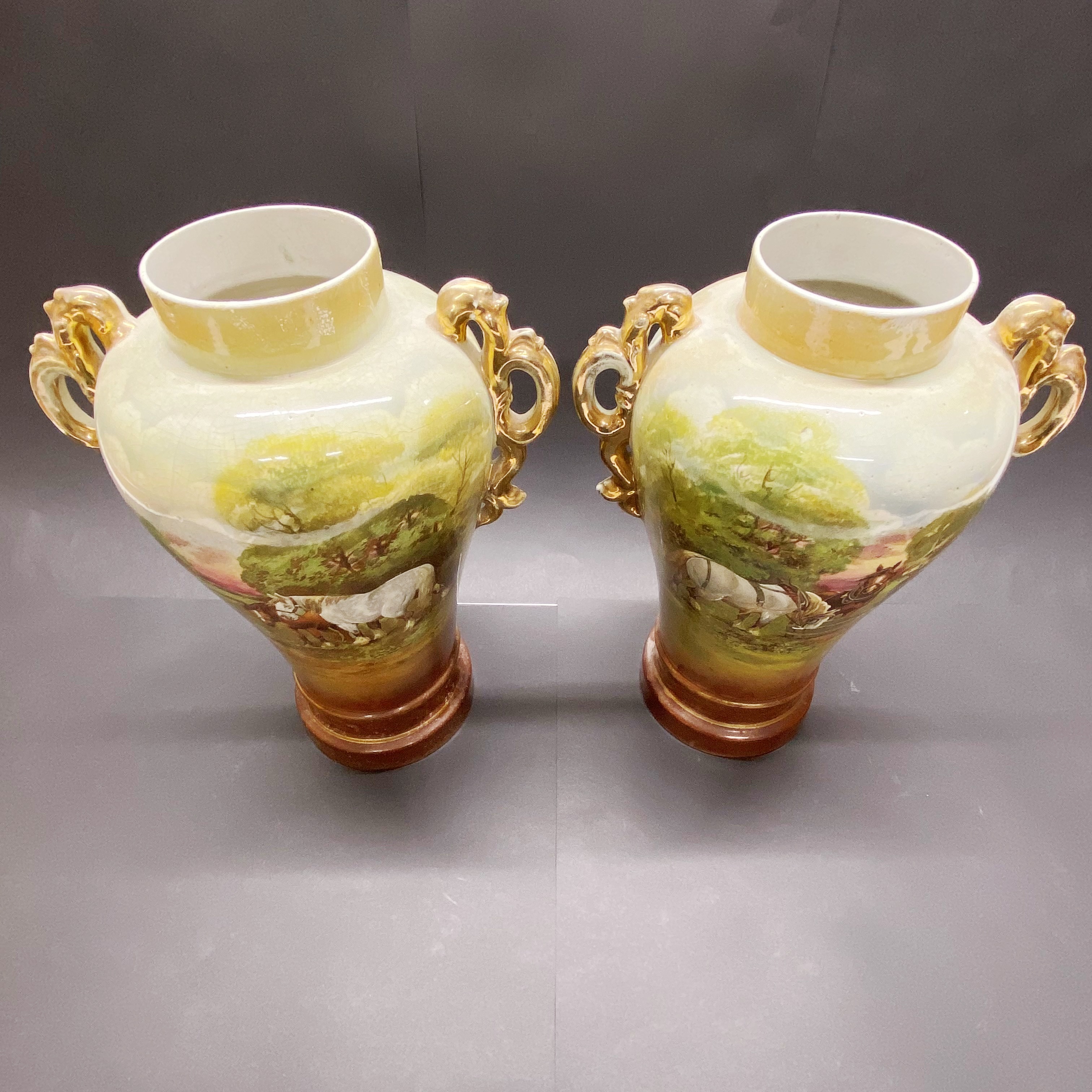 A pair of early 20thC ceramic vases H. 35cm. - Image 2 of 3