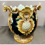 A superb large 19thC majolica style planter, probably Minton, with some cracking to base and