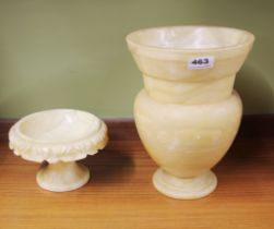 A turned alabaster vase, H. 28cm (repaired ) together with an alabaster tazza.