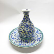 A Chinese handpainted porcelain vase and similar charger, vase H. 37cm. Charger Dia. 48cm.