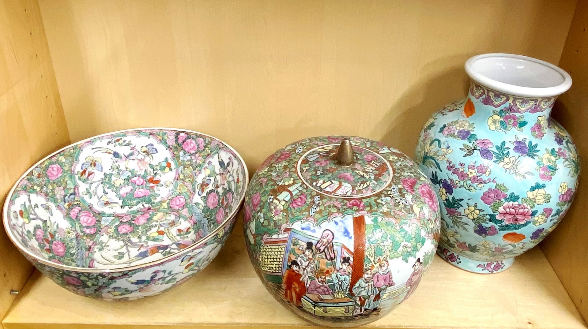 Three Chinese hand enamelled porcelain items. Bowl Dia. 31 - Image 2 of 2