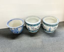 Three Chinese hand painted porcelain planters, dia. 30cm.