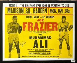 A framed Frazier / Ali boxing poster, frame size 68cm x 53cm.