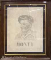 A rare and unique WW2 original D.1945, hand drawn framed and glazed drawing of Field Marshal