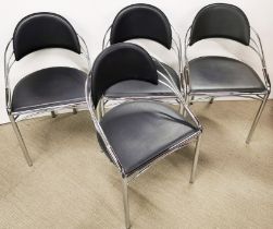 A set of four chrome and black vinyl dining chairs, H. 80cm.