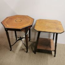 Two mahogany inlaid occasional tables together with a rosewood veneered table, largest H. 65cm W.