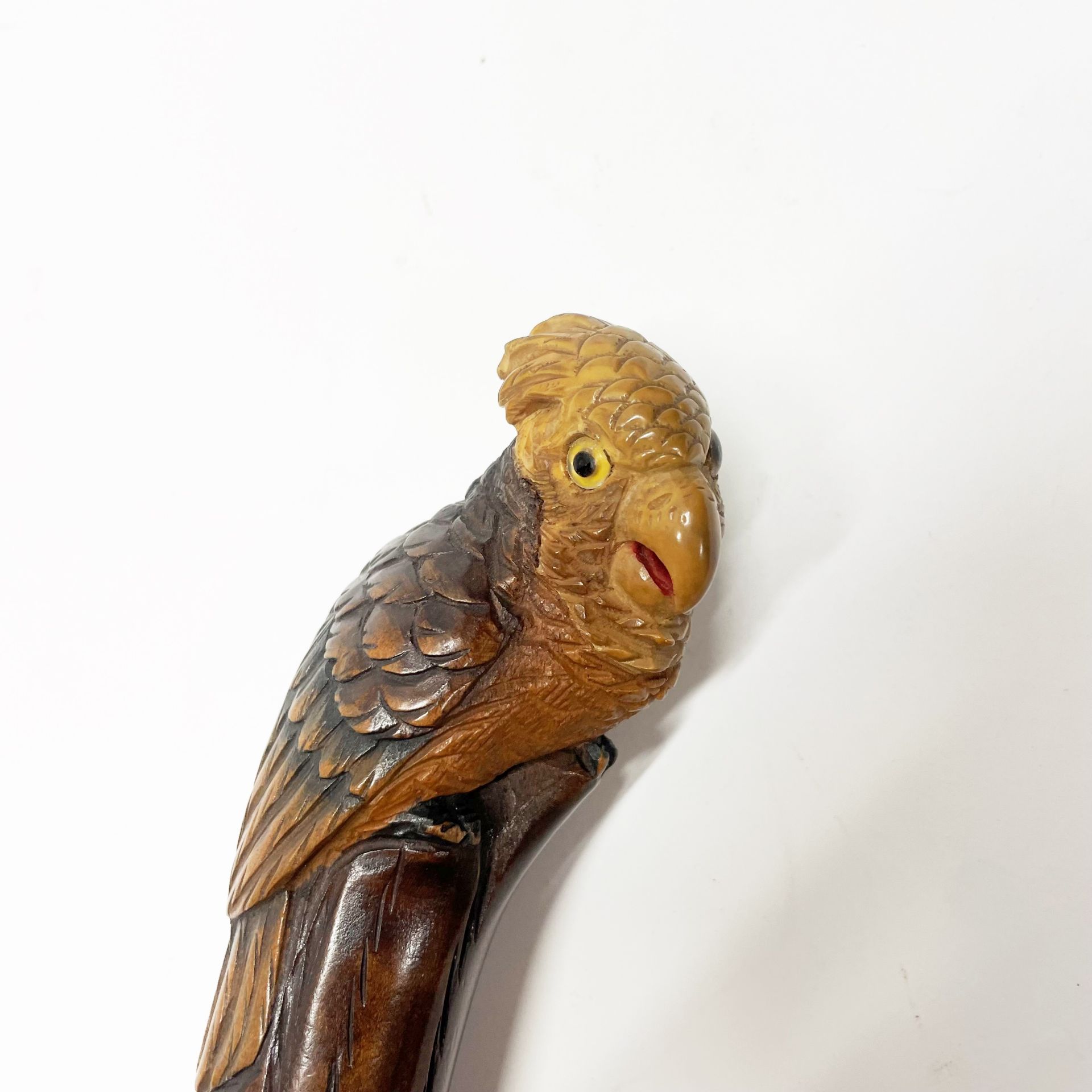 A vintage ladies umbrella with a carved wooden cockatoo head handle L. 66cm. - Image 2 of 2