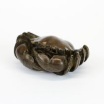 A Chinese bronze crab paper weight, W. 7cm x 5cm x 2.5cm.