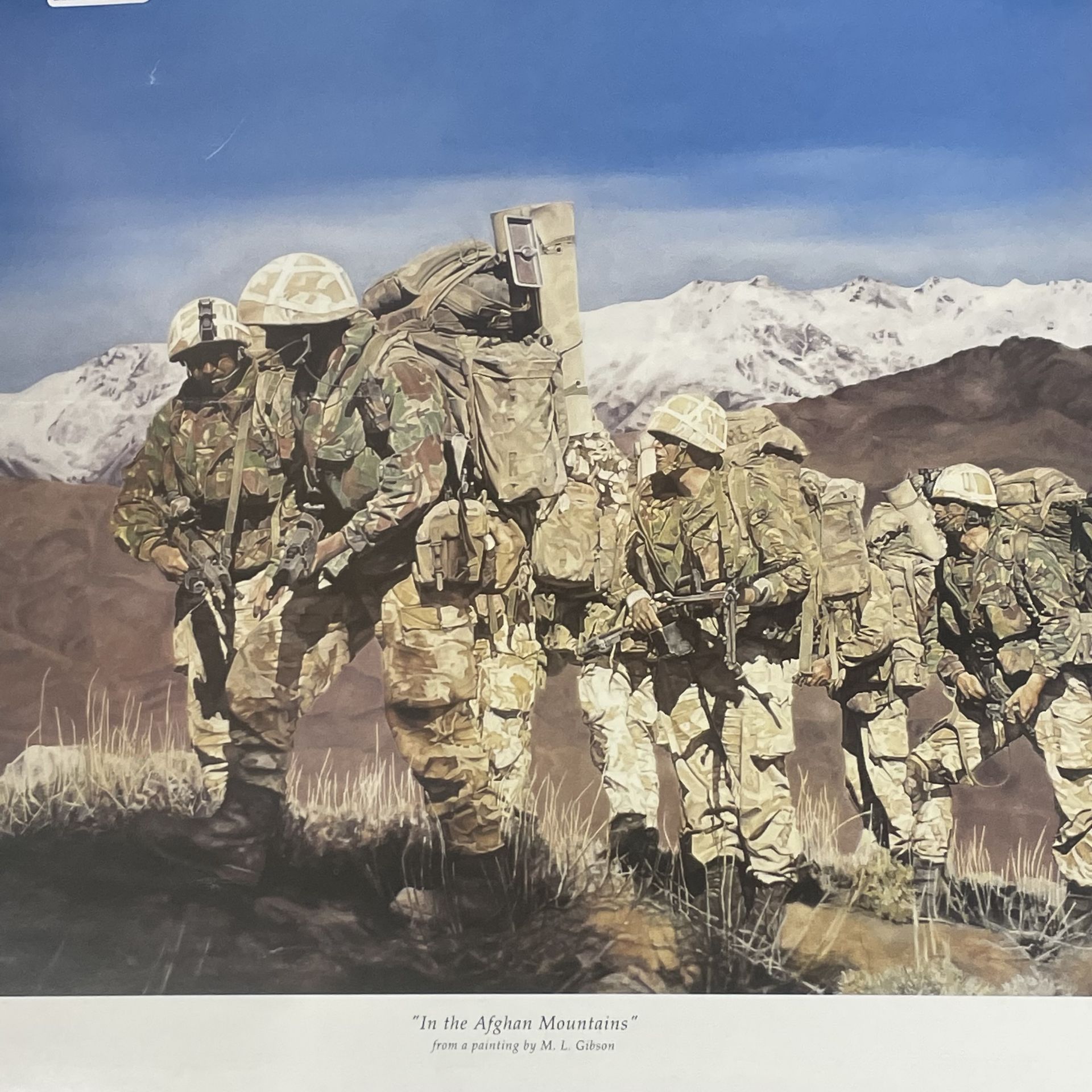 A framed military print "In the Afghan mountains" frame size. 54cm x 53cm. Together with a battle of - Image 3 of 3