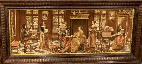 A very large framed tapestry style table rug. Frame size. 178cm x 82cm