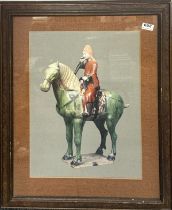 A large framed print of a Chinese Tang horse and rider, frame size 59cm x 75cm.