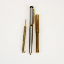 A hallmarked 9ct gold ladies fountain pen, L. 11cm. Together with a yellow metal S.Mordan & Co