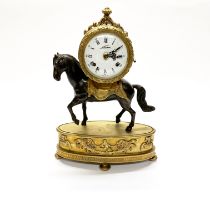 A French bronzed brass horse mantle clock H. 39cm.