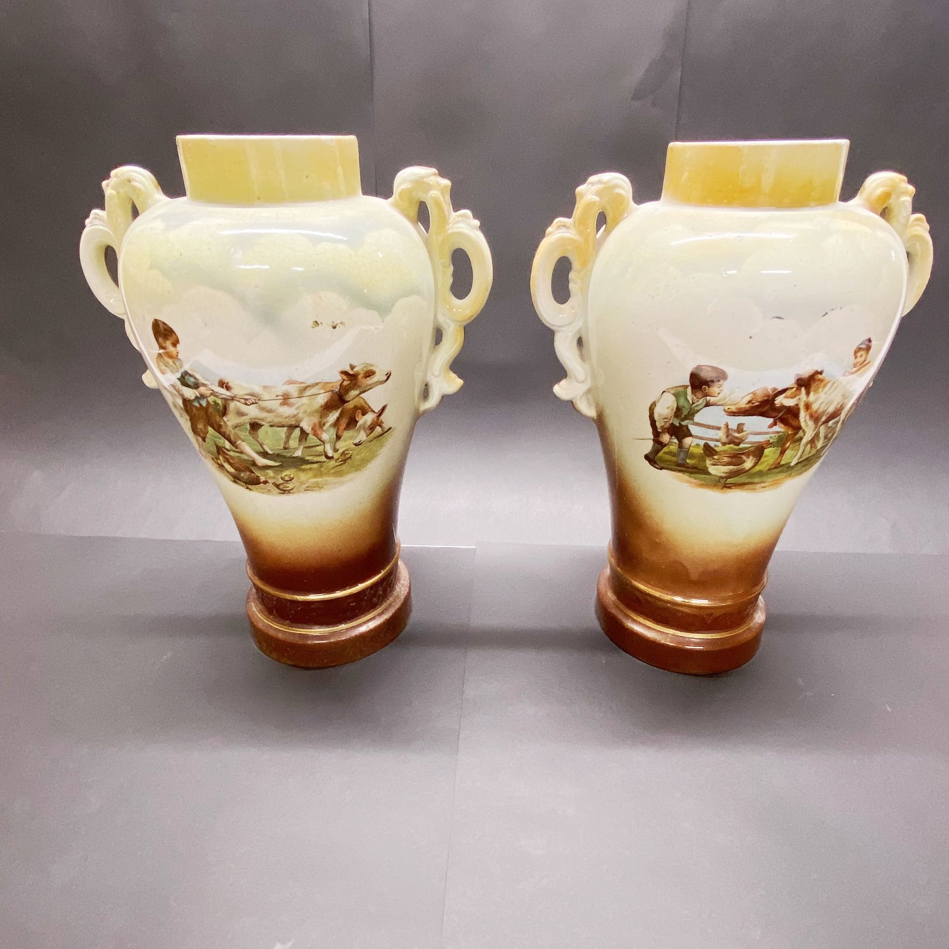 A pair of early 20thC ceramic vases H. 35cm. - Image 3 of 3