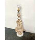 An interesting cast metal and marble table lamp base, H. 51cm.