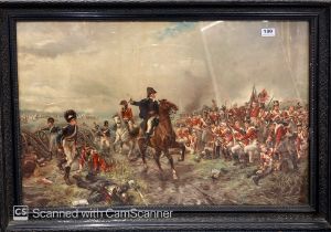 A large antique framed print of the battle of Waterloo by Robert Alexander Hillingford, frame size