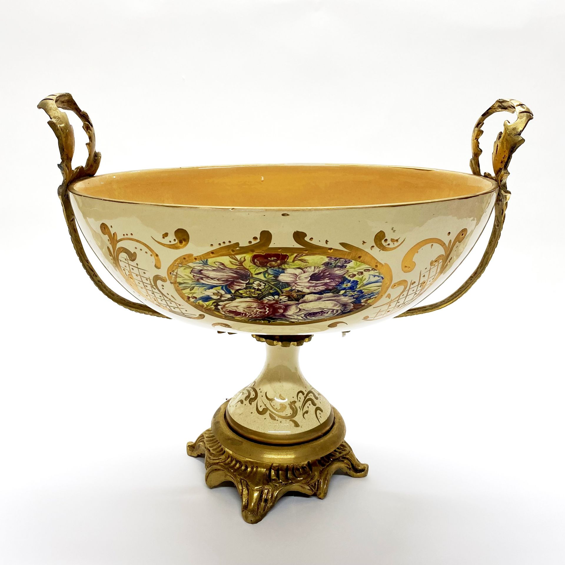 A continental brass mounted porcelain garniture Tallest H. 46cm - Image 3 of 3