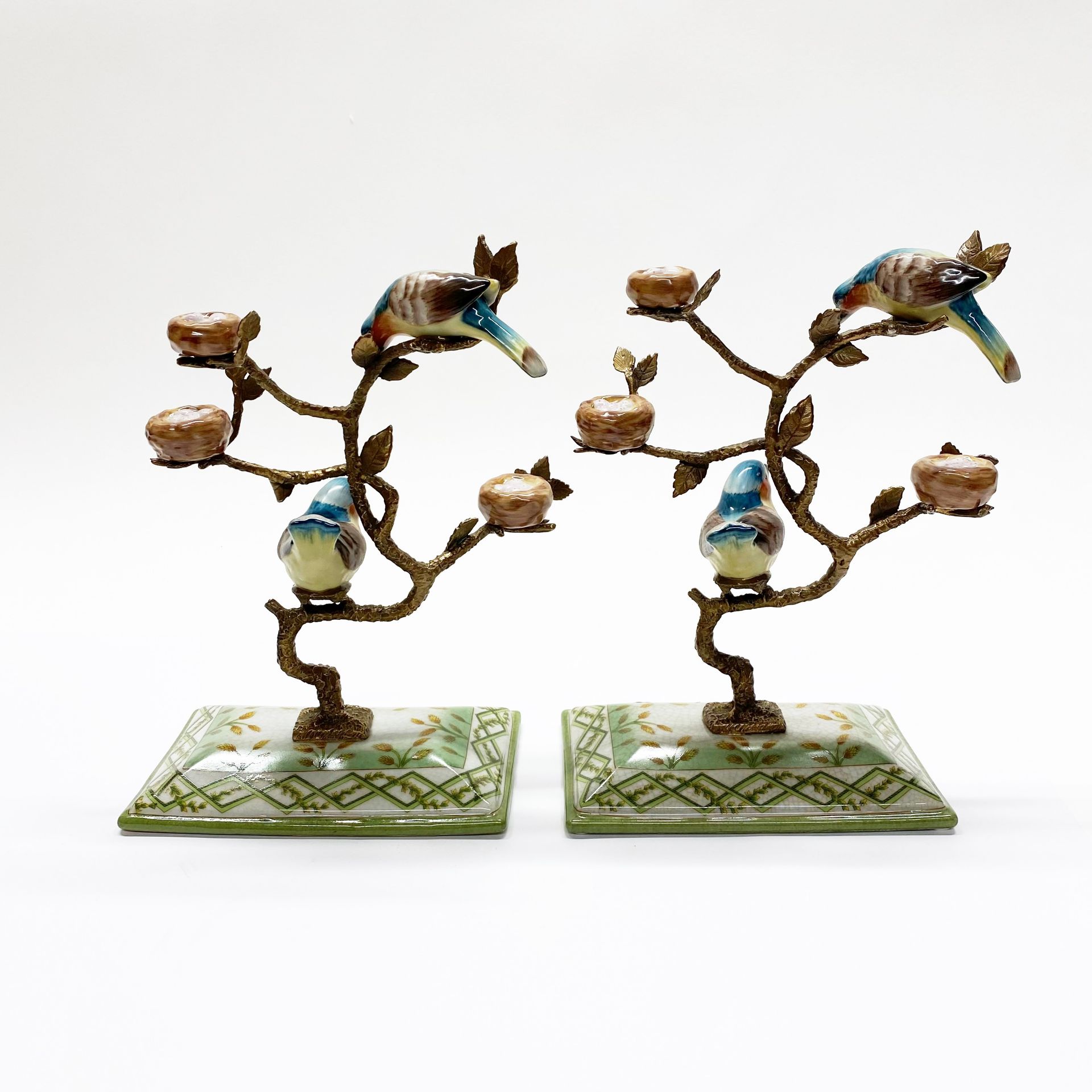 A pair of continental porcelain and ormolu figures of birds on branches. H. 27cm - Image 3 of 4