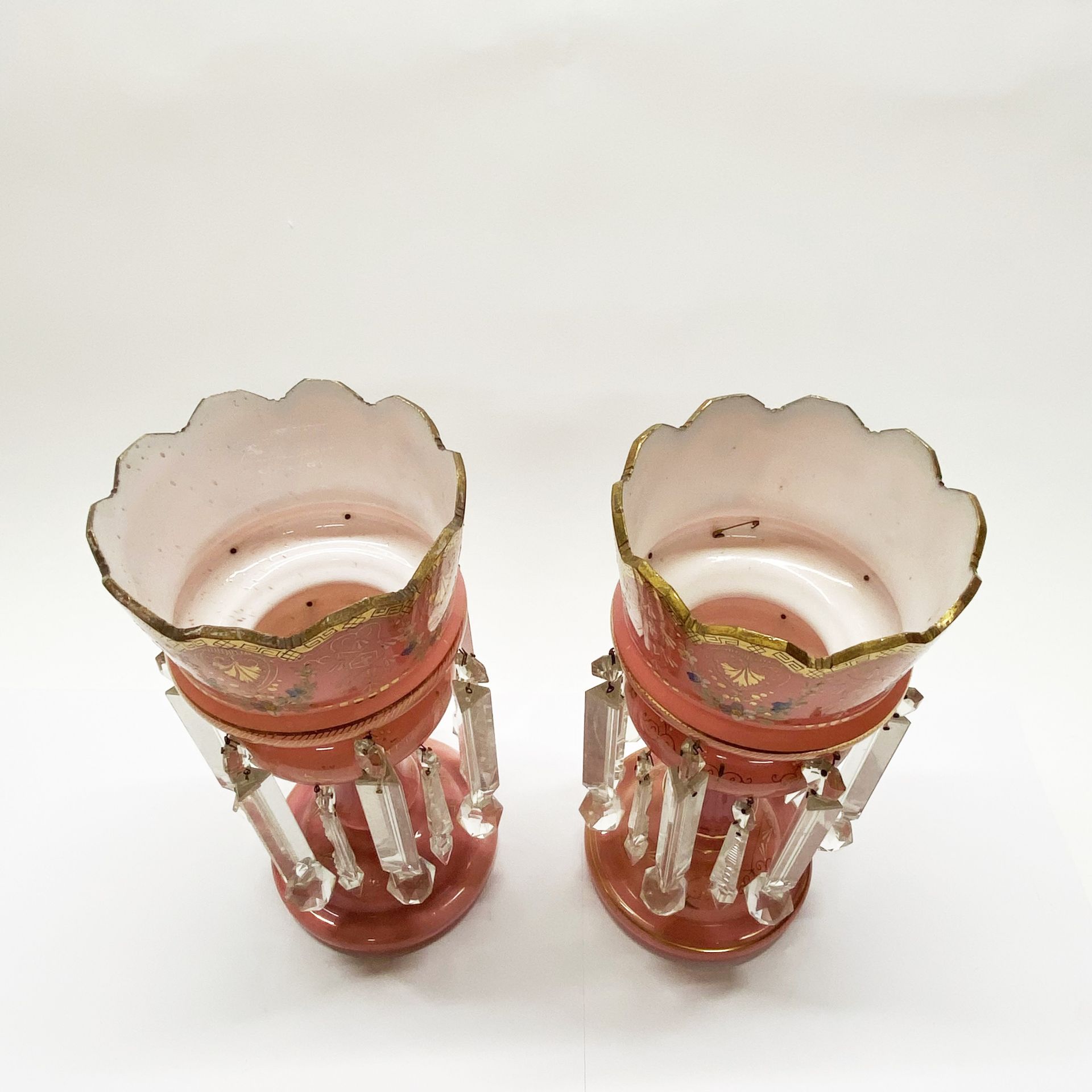 A pair of mid 19thC opaline glass lustres H. 37cm. - Image 3 of 3