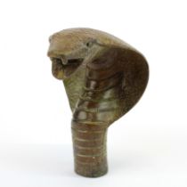 A bronze snake head walking stick handle H. 10cm.
